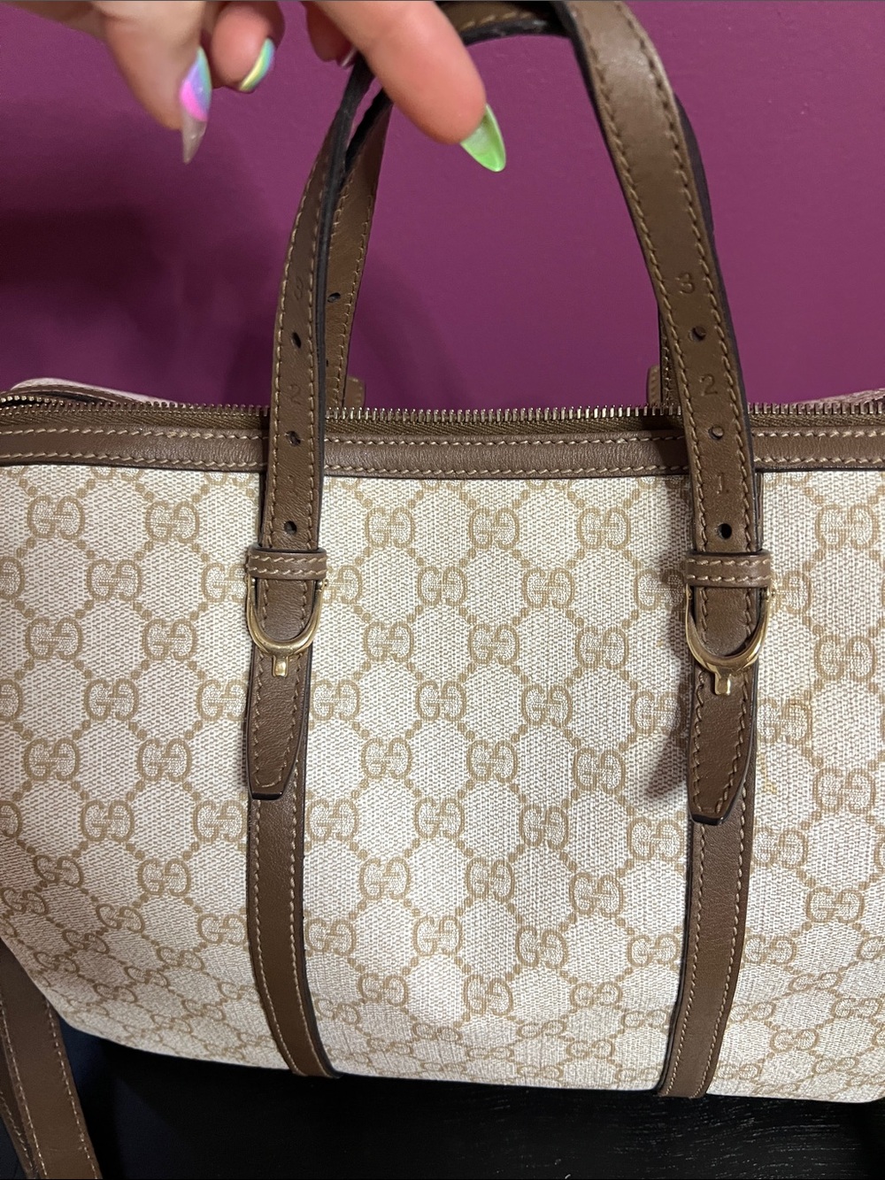 Rare !! Gucci Beige GG supreme canvas boston bag with Brown Leather Trim - Picture 7 of 16